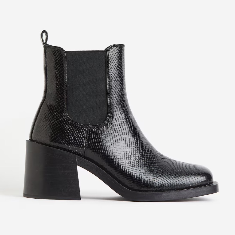 H&M Black Snakeskin Ankle Boots Size 8.5